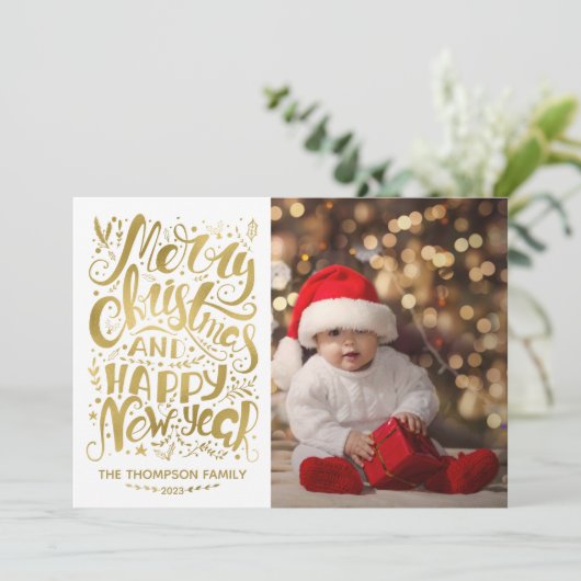 Gold Foil Joyeux Noël Bonne année Carte (Debout devant)