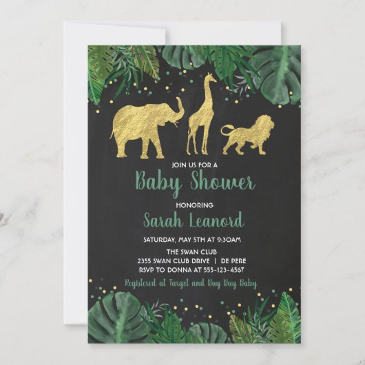 Gold Foil Jungle Safari Invitation de douche anima (Devant)