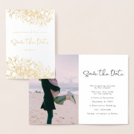 Gold Foil kalligrafie Floral Photo Save the Date Folie Kaarten