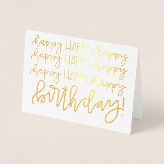 Gold Foil Kalligrafie Happy Birthday Kaart (Voorkant)