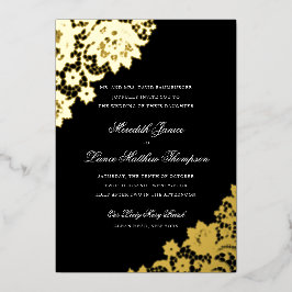 Gold Foil Lace Black en Gold Script Weddenschap Fo Folie Uitnodiging