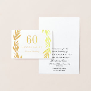 Gold Foil Leaf Wreath 60th Birthday Invitation Folie Kaarten