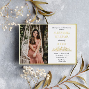 Gold Foil Lijst & Florals Foto Afstuderen Folie Uitnodiging