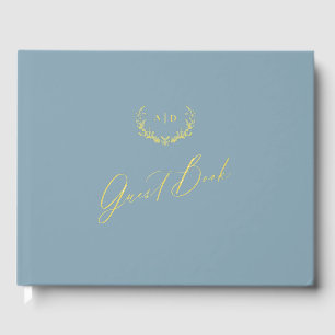 Gold Foil Livre d'invité Dusty Blue Monogram Maria