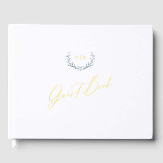 Gold Foil Livre d'invité Dusty Blue Monogram Maria (Recto)