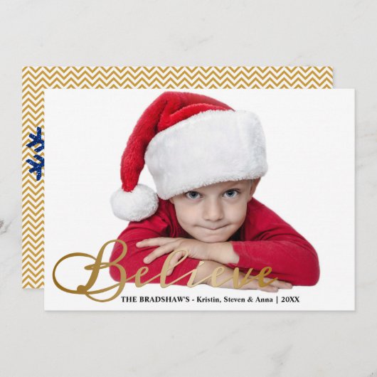 Gold Foil-look gelooft kerstfoto Feestdagenkaart (Voorkant / Achterkant)