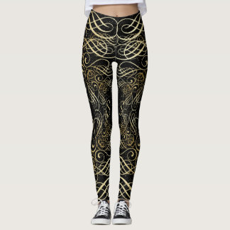 Gold Foil Look Scrollwork Script op zwart Elegant Leggings