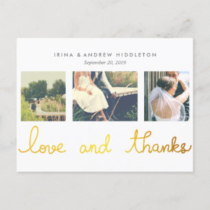 Gold Foil Love en Bedankt schrijven drie foto's Briefkaart