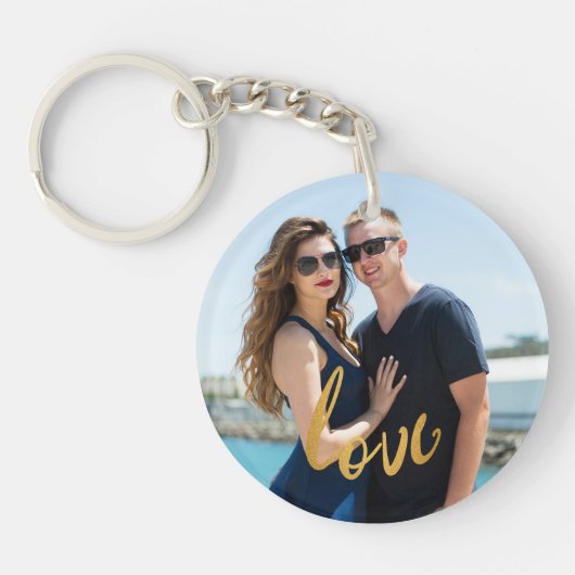 Gold Foil Love Script Aangepaste foto Sleutelhanger (Voorkant)