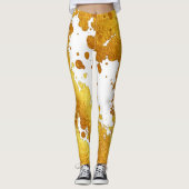 Gold Foil Luxury Paint Splatter Splash Abstract Leggings (Voorkant)