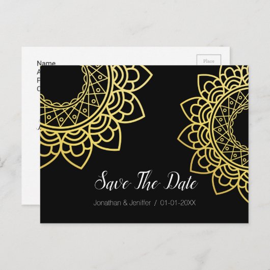 Gold Foil Mandala-ventilator bespaart de datum Aankondigingskaart (Voorkant / Achterkant)