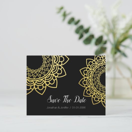 Gold Foil Mandala-ventilator bespaart de datum Aankondigingskaart (Staand voorkant)