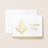 Gold Foil Masonic Merci Cartes | Note de freemason (Devant avec enveloppe)