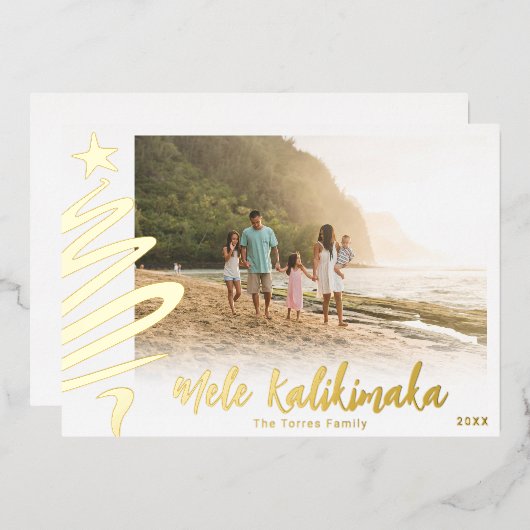Gold Foil Mele Kalikimaka Carte photo (Recto/Verso)