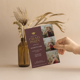 Gold Foil Moderne Grad Party 4 Photo Invitation