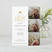 Gold Foil Moderne Grad Party 4 Photo Invitation (Debout devant)