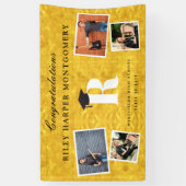 Gold Foil Monogram 4 Foto Modern Graduation Party Spandoek (Verticaal)