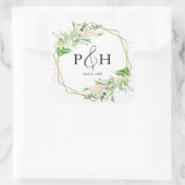 Gold Foil Monogram Geometric Greenery Wedding Vierkante Sticker (Tas)