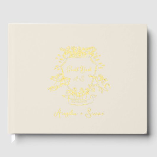 Gold Foil Monogramme Beige Mariage Livre d'or (Recto)