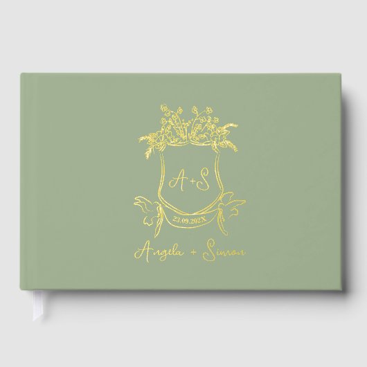 Gold Foil Monogramme Sage Green Mariage Livre d'or (Recto)