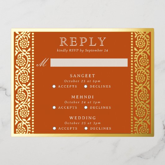 Gold Foil Multi Événement Floral Wedding Carte RSV (Recto)