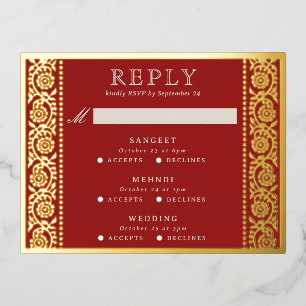 Gold Foil Multi Événement Floral Wedding Carte RSV