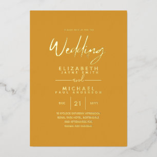 GOLD FOIL Mustard Sunset Modern All-in-1 Wedding Folie Uitnodiging
