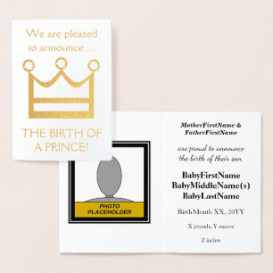 Gold Foil "NAISSANCE D'UN PRINCE !" Faire-part béb