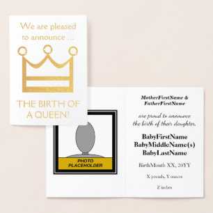 Gold Foil "NAISSANCE D'UNE REINE !" Faire-part béb