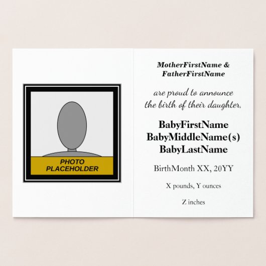 Gold Foil "NAISSANCE D'UNE REINE !" Faire-part béb (Intérieur)