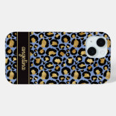 Gold Foil On Blue Leopard Print Monogrammed Case-Mate iPhone Case (Achterkant (horizontaal))