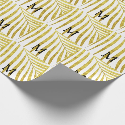 Gold Foil Palm Leaf Tropical Monogrammed Initialen Cadeaupapier (Hoek)