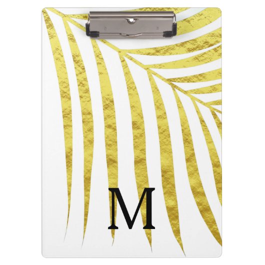 Gold Foil Palm Leaf Tropical Monogrammed Initialen Klembord (Voorkant)