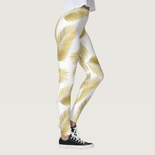 Gold Foil Palm Leaves Pattern Leggings (Rechts)