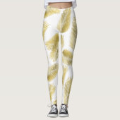 Gold Foil Palm Leaves Pattern Leggings (Voorkant)