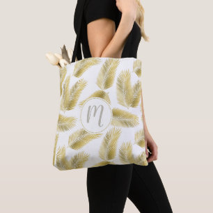 Gold Foil Palm Leaves Pattern & Monogram Draagtas