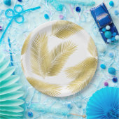 Gold Foil Palm Leaves Pattern Papieren Bordje (Feest)