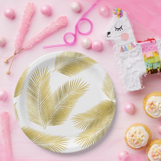 Gold Foil Palm Leaves Pattern Papieren Bordje (Feest)