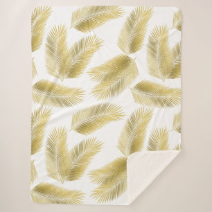 Gold Foil Palm Leaves Pattern Sherpa Deken