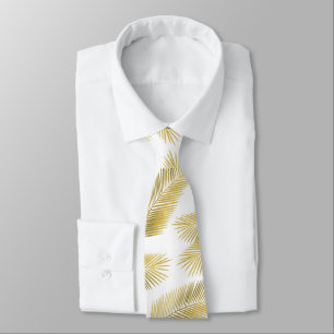 Gold Foil Palm Leaves Pattern Stropdas