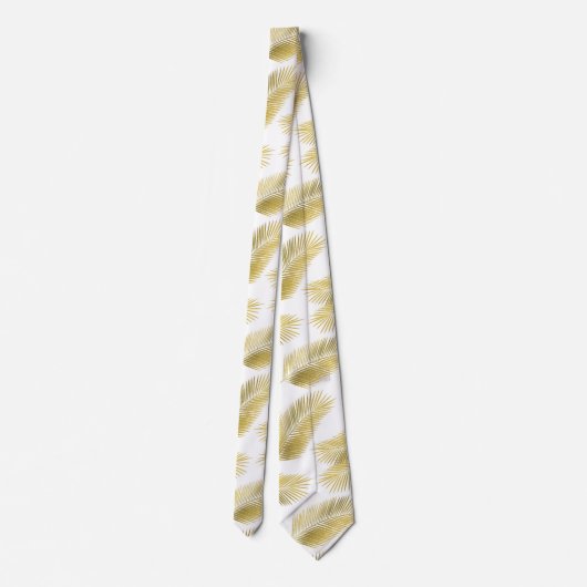 Gold Foil Palm Leaves Pattern Stropdas (Achterkant)