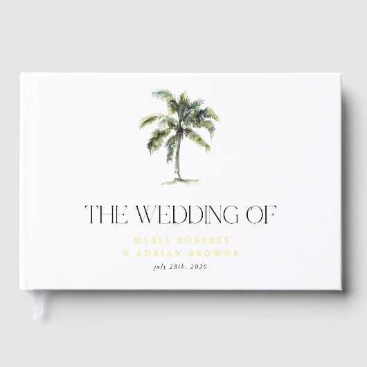 Gold Foil Palm Tree Plage tropicale Mariage (Recto)