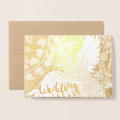 Gold Foil Peacock Typographie Mariage Invitations (Devant avec enveloppe)