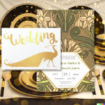 Gold Foil Peacock Typographie Mariage Invitations<br><div class="desc">Earth Tones Gold Foil Peacock Art Déco Art Nouveau Daffodil Floral Wedding Invitations. Parfait pour les thèmes Mariages Gatsby des années 20.</div>