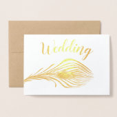 Gold Foil Peacock Typographie Mariage Invitations (Devant avec enveloppe)