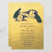 Gold Foil Peacock Vintage Wedding Invitation (Devant / Derrière)