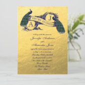 Gold Foil Peacock Vintage Wedding Invitation (Debout devant)