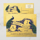 Gold Foil Peacock Wedding RSVP Briefkaart 2 (Voorkant / Achterkant)