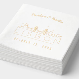 Gold Foil Personnalisé Lisbonne Mariage Napkins