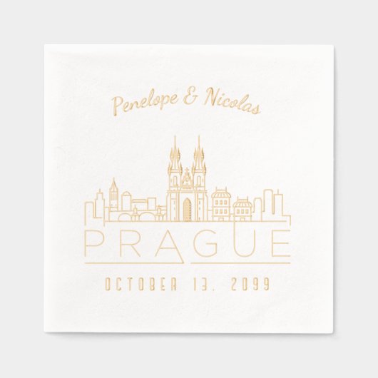 Gold Foil Personnalisé Prague Mariage Napkins (Recto)